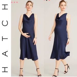 Hatch Maternity Satin Cowl Slip Midi Formal Dress Navy Blue Harlow Size Small